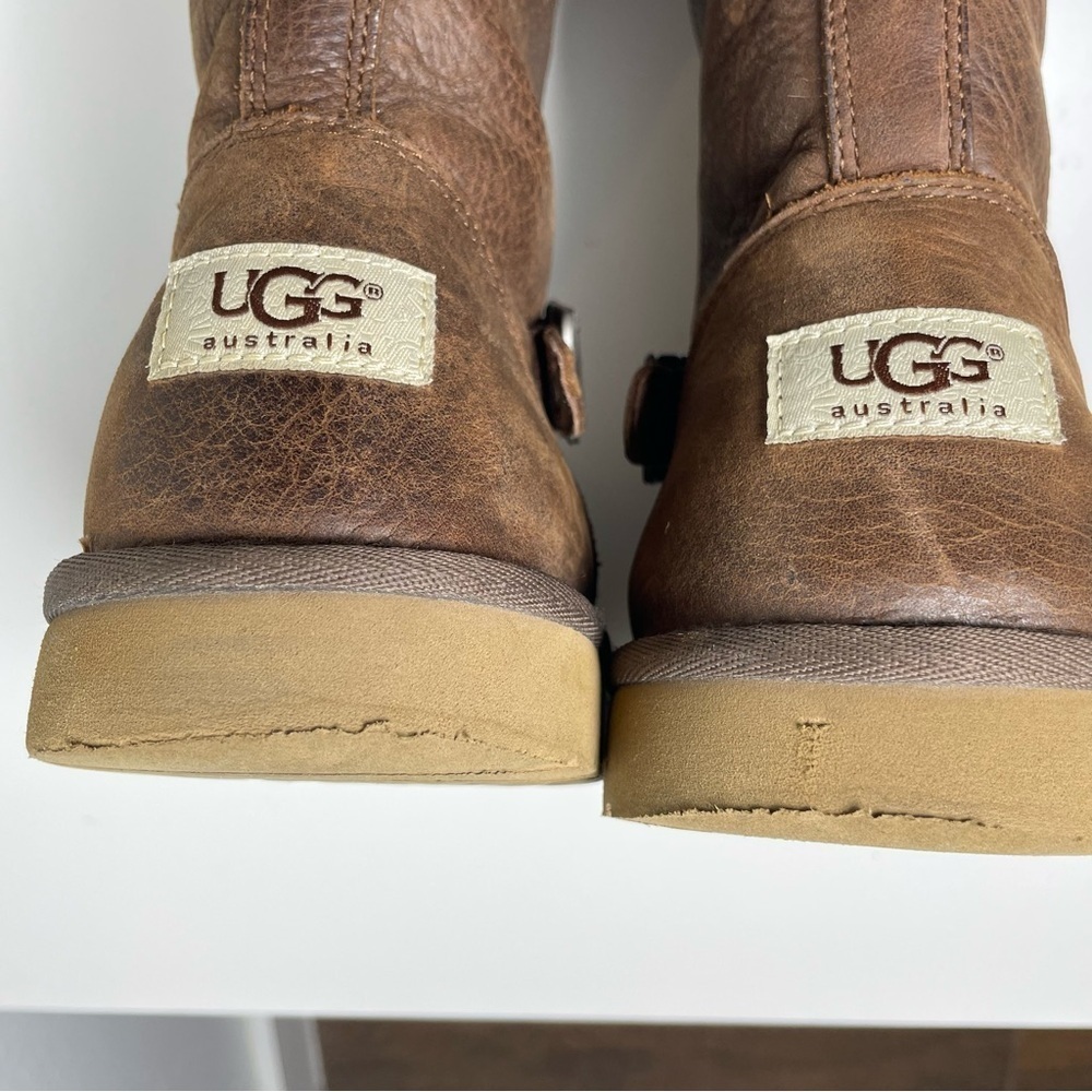 UGG Australia Kensington Leather Shearling Buckle Boots Brown Women’s Size 5 - Picture 6 of 12